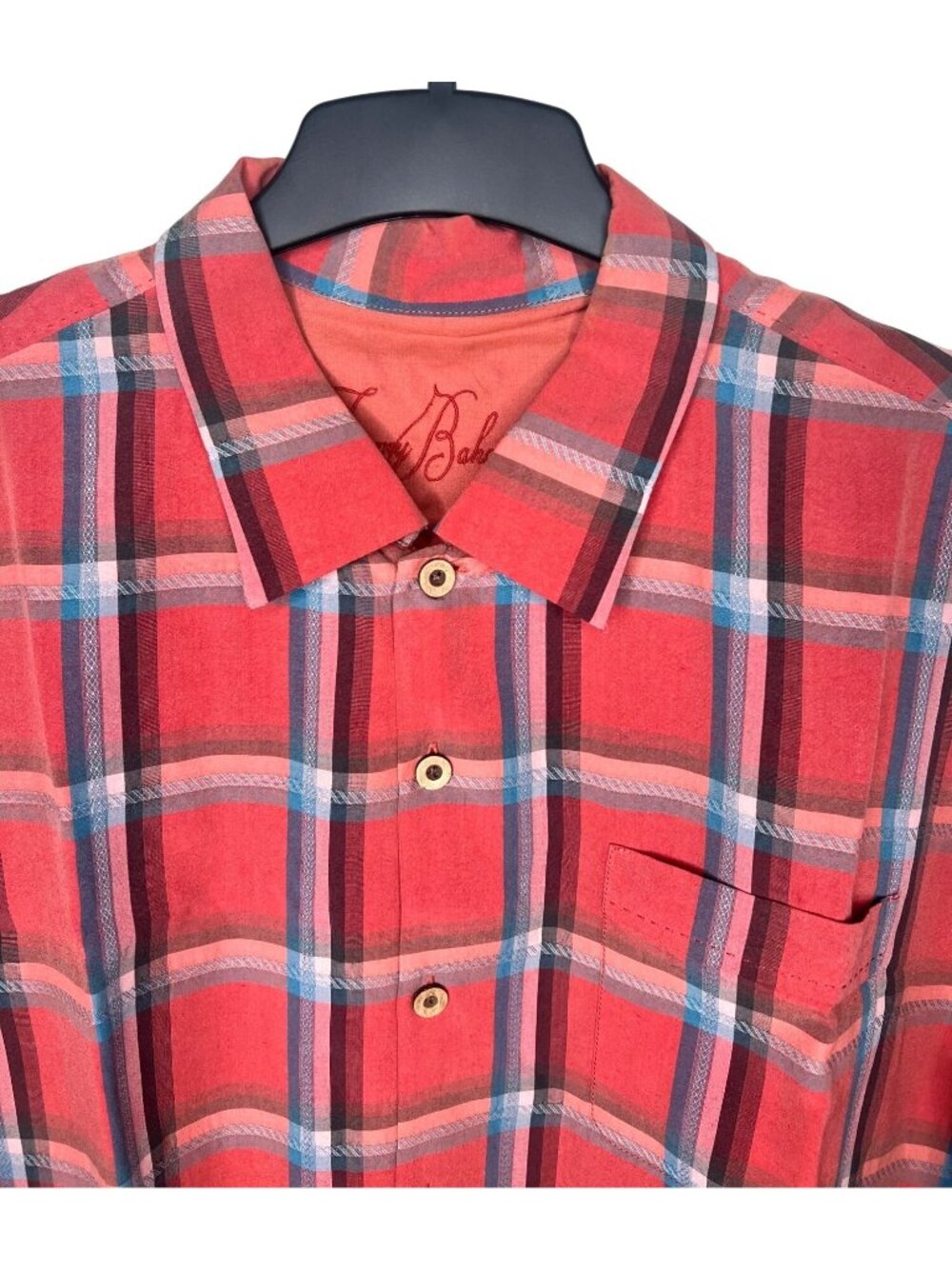 Tommy Bahama Men's Red Plaid Short-Sleeve Button-Up Shirt XL